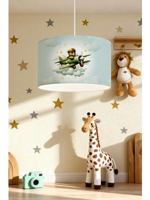 Allians Yeşil Uçak Desenli Çocuk Odası Avizesi, Eğlenceli ve Şık Aydınlatma