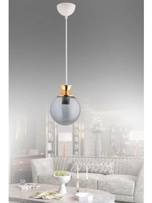 Allians Şık Yuvarlak Camlı Gold Detaylı Tekli Avize, Modern ve Elegant Tasarım