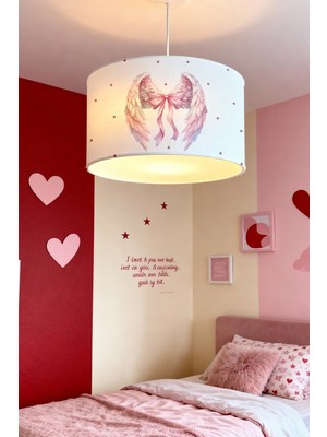 Allians Pembe Puantiyeli Çocuk Odası Peri Kanadı Tasarımlı Avize