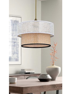 Allians Şık Rattan 2 Katlı Pasta Sarkıt Avize, Çok Amaçlı ve Modern Tasarım