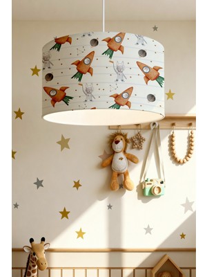 Allians Çocuk Odası Avizesi, Havuç ve Astronot Desenli, Eğlenceli ve Renkli Tasarım