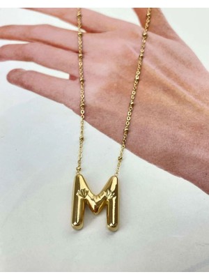 Taqi'm Jewelry Gold Çelik Balon Harf Kolye (M Harfi) 45 cm