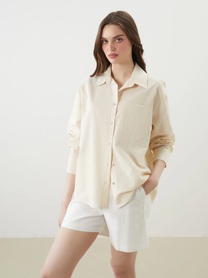 Lc Waikiki Yeni Sezon Oversize Keten Karışımlı Kadın Gömlek
