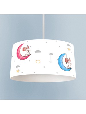 Allians Renkli Ay ve Tavşan Desenli Bebek ve Çocuk Odası Avizesi