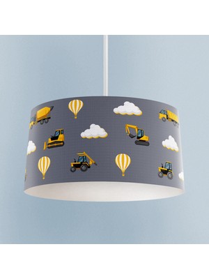 Allians Gri Avize, Iş Makinası ve Seksek Desenli, Bebek ve Çocuk Odası Için