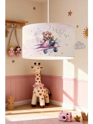 Allians Pembe Pilot Ayıcık Desenli Çocuk Odası Avizesi, Sevimli ve Şık Tasarım