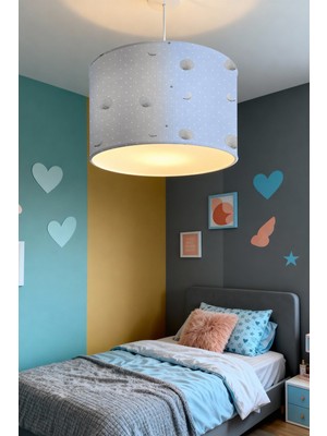 Allians Mavi Gri Uzay Desenli Çocuk Odası Avizesi, Şık ve Modern Tasarım