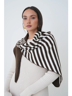 Mg Otantik Kadın Çizgili Üçgen Şal Atkı Yumuşak Dokulu Omuz Şalı