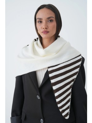 Mg Otantik Kadın Çizgili Üçgen Şal Atkı Yumuşak Dokulu Omuz Şalı