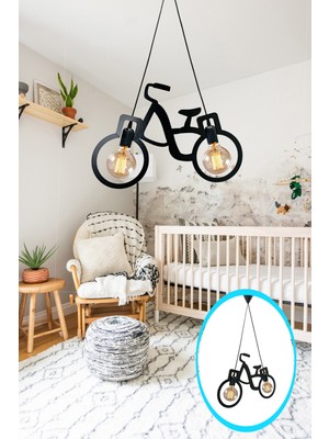 Allians Ahşap Bisiklet Avize, Dekoratif Sarkıt Lamba, Modern Retro Tavan Aydınlatması