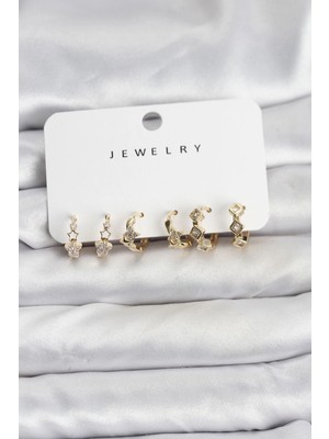 Epilons Mey Ithalat® Gold Renk Pirinç Yıldız Modelli Kadın Küpe Seti