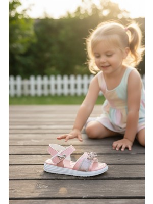 Enoch Kristal Taşlı Fiyonk Aksesuarlı ve Işıltılı Bantlı Zarif Çocuk Sandalet