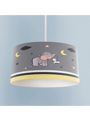 Allians Fil ve Tavşan Desenli Gri Avize, Bebek ve Çocuk Odası Için Şık Aydınlatma