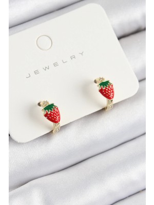 Epilons Mey Ithalat® Pirinç Çilek Model Gold Renk Çocuk Küpe