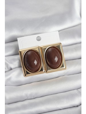 Epilons Mey Ithalat® Kahverengi Kare Model Vintage Gold Renk Kadın Küpe