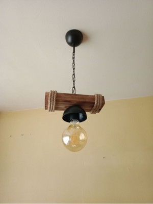 Allians Rustik Ahşap Tekli Avize, E27 Duylu, Vintage ve Otantik Tasarım