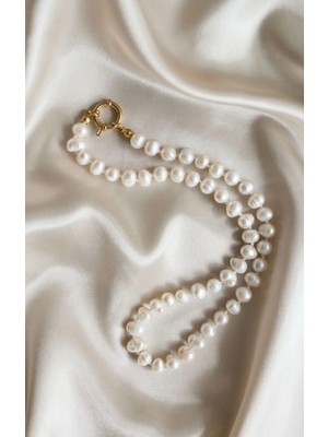 Taşmir Sertifikalı Arası Düğümlü Gerçek Inci Kolye 7-8 mm - Altın Kaplama Gemici Kilit