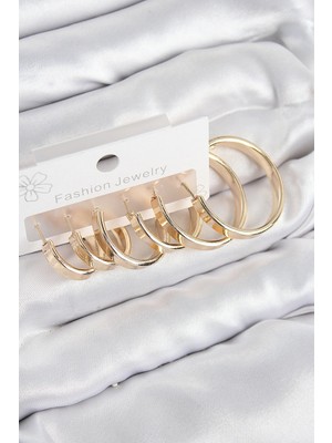 Epilons Mey Ithalat® Pirinç Halka Model Gold Renk Kadın Set Küpe