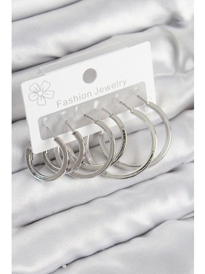 Epilons Mey Ithalat® Pirinç Halka Model Gümüş Renk Kadın Set Küpe