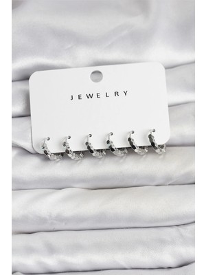 Epilons Mey Ithalat® Gümüş Renk Pirinç Minimal Petek Detaylı Kadın Küpe Seti