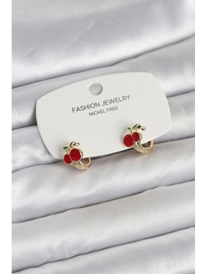 Epilons Mey Ithalat® Kiraz Model Gold Renk Pirinç Çocuk Küpe