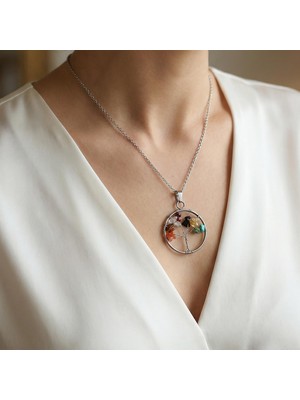 Taş Sandığı Aslan Burcu Hayat Ağacı Kolye - Paslanmaz Çelik