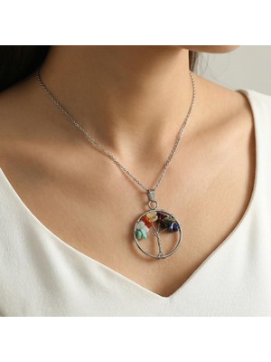 Taş Sandığı Başak Burcu Hayat Ağacı Kolye - Paslanmaz Çelik