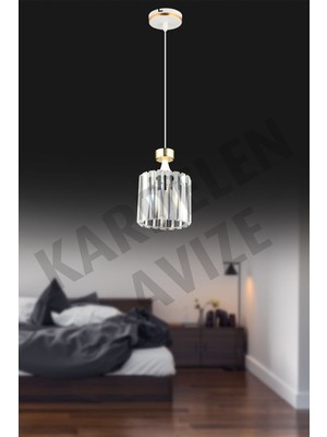 Allians Beyaz Sarkıt Avize, Sarı Şeritli, Kristal Taşlı, Şık ve Zarif Tasarım