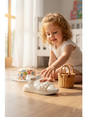 Enoch Özel Örgü Bant Tasarımlı Işıltılı ve Modern Amblem Detaylı Çocuk Sandalet