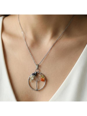 Taş Sandığı Terazi Burcu Hayat Ağacı Kolye - Paslanmaz Çelik