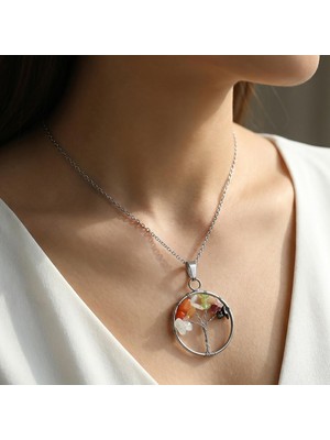 Taş Sandığı Yengeç Burcu Hayat Ağacı Kolye - Paslanmaz Çelik