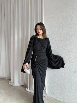 Moda Durağı Isabel Broşlu Maxi Elbise Siyah