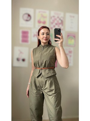 Tumtum Wear Keten Kemerli Yelek Pantolon Takım