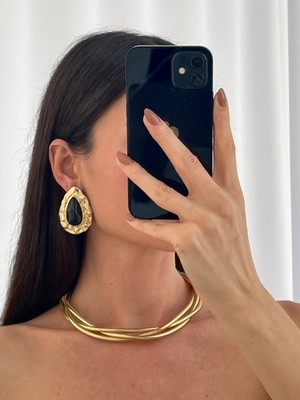 Les Séduisantes C.A. Mineli Gold Damla Tasarım Vintage Altın Kaplama Küpe Vıp