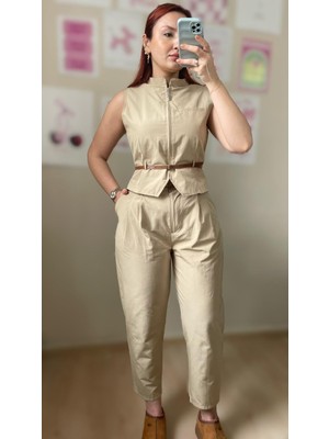 Tumtum Wear Keten Kemerli Yelek Pantolon Takım
