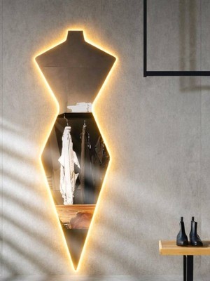 Nilisis LED Işıklı Kübik Duvar Aynası, LED Aydınlatmalı 110 cm Boy Aynası, Özel Tasarım Ayna