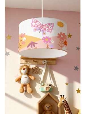 Allians Papatyalı Pembe Kelebek Desenli Çocuk Odası Avize, Renkli ve Şık Tasarım