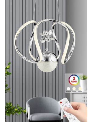 Allians Modern Lüx Renkli Gümüş Ledli Kumandalı Avize, Şık ve Şık Tasarım