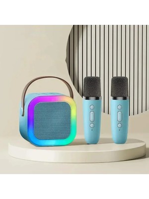 TeknolojiSA K12 Rgb Işıklı Mini Karaoke Seti Bluetooth Hoparlör Çift Mikrofonlu Ses Değiştirme Özellikli