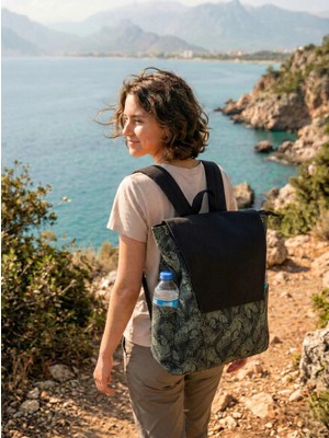 Kanvas Sırt Çantası Su Geçirmez Tropikal Desenli Gizli Bölmeli ve Çok Gözlü Organizer Çanta Unisex