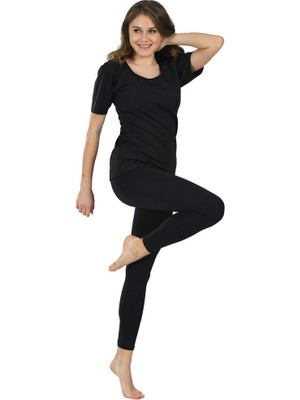 Sistina Hnrlishp Siyah Kadın Yarım Kollu Termal Sauna Atlet Tayt Takım - 746 - Beden L