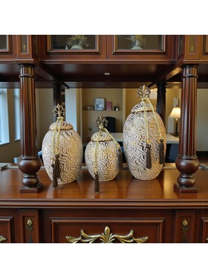 Sleep Nova Imperial Grace Gold Dekoratif Küp Seti – Üçlü Klasik Salon Konsol Üstü Lüks Obje Takımı