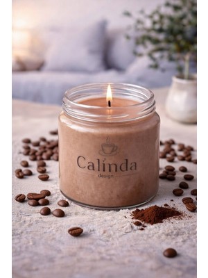 Calinda Candles Kavanoz Mum | Kahve Kokulu %100 Soya Wax Dekoratif Mum – El Yapımı Modern Tasarım