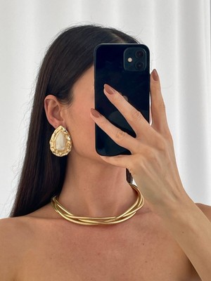 Les Séduisantes C.A. Mineli Gold Damla Tasarım Vintage Altın Kaplama Küpe Vıp