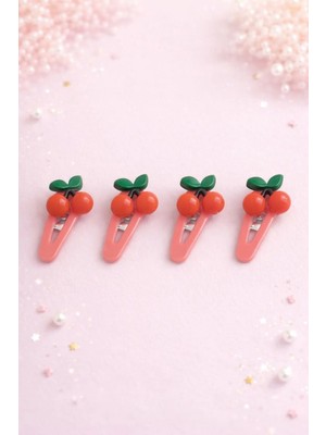 Nati Co Kız Çocuk Kirazlı Kırmızı Çıt Çıt Toka Seti (4 Adet)