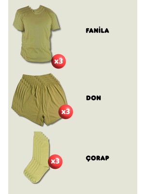 Outdoorun 3'lü Askerlik Seti Fanila Don Çorap - Temel ve Bedelli Askerlik Malzemeleri