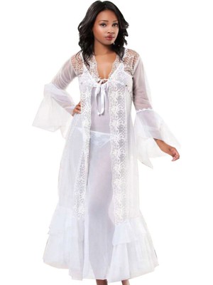 Sistina Hnrlishp Beyaz Dantelli Sabahlık & Gecelik Takım 2' Li - 1485 - Beden S/m