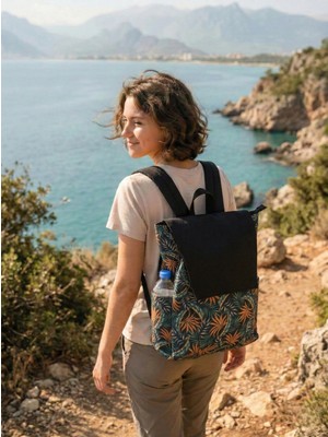 Kanvas Sırt Çantası Su Geçirmez Tropikal Desenli Gizli Bölmeli ve Çok Gözlü Organizer Çanta Unisex