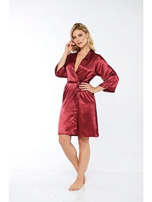 Sistina Hnrlishp Bordo Ipek Saten Sabahlık - 14004 - Beden Xl