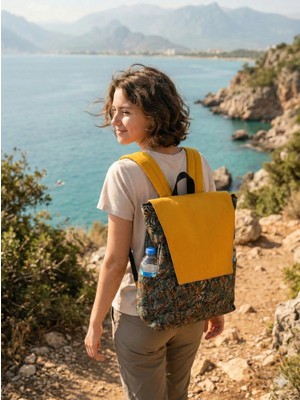 Kanvas Sırt Çantası Su Geçirmez Tropikal Desenli Gizli Bölmeli ve Çok Gözlü Organizer Çanta Unisex